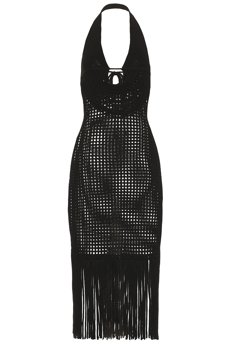Crochet Fringe Halter Midi Dress