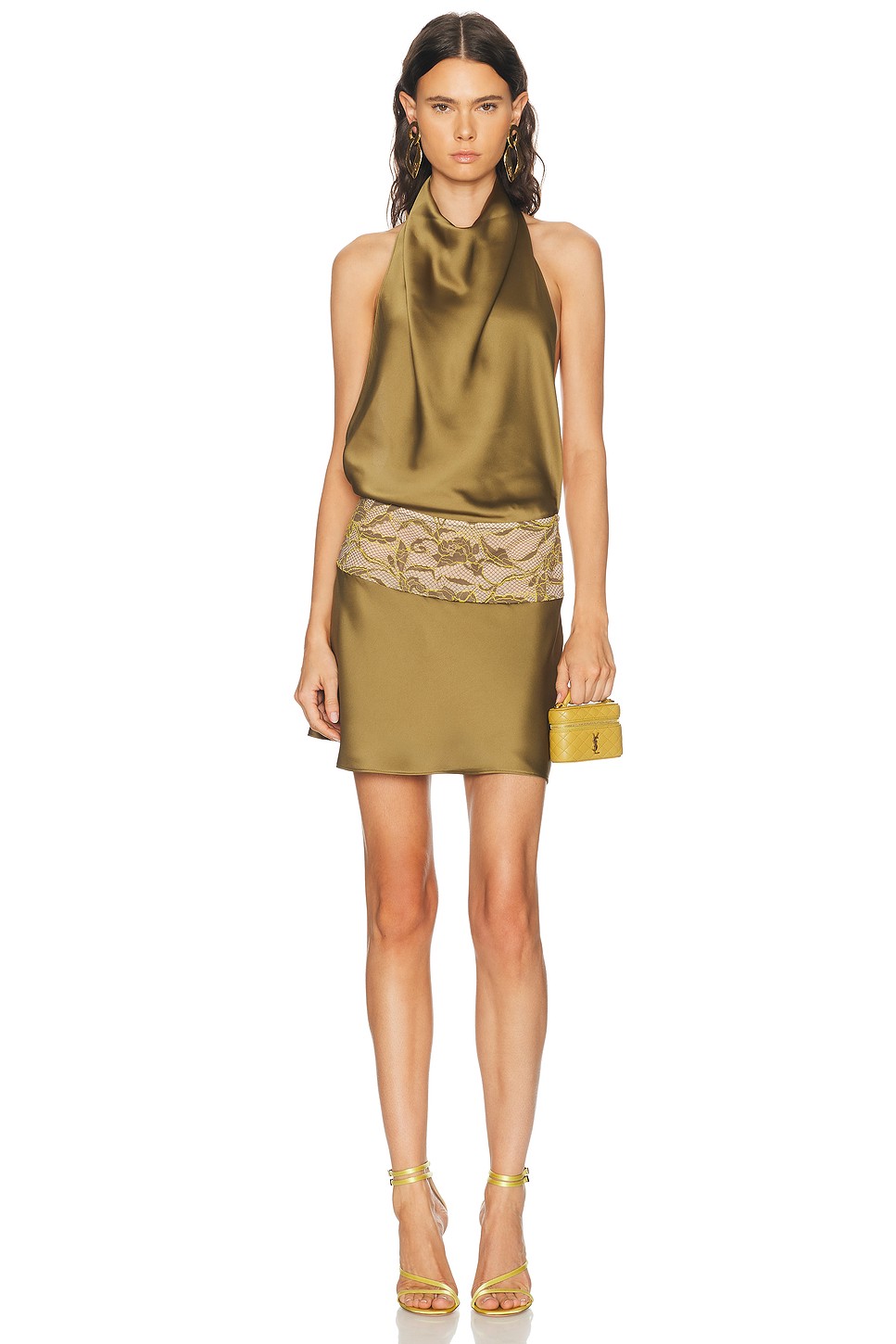 Satin Halter Mini Dress with Lace Trim - Hook and Eye Neck Dress for OEM