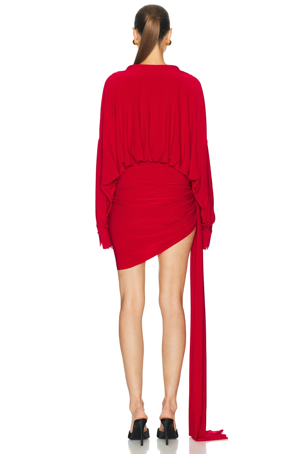 Oversized Shirt Dress with Side Drape and Bow