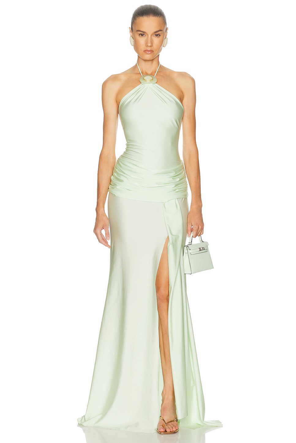 Valentine Halter Maxi Dress in Heavyweight Stretch Jersey with Gemstone Detail - Gown for OEM
