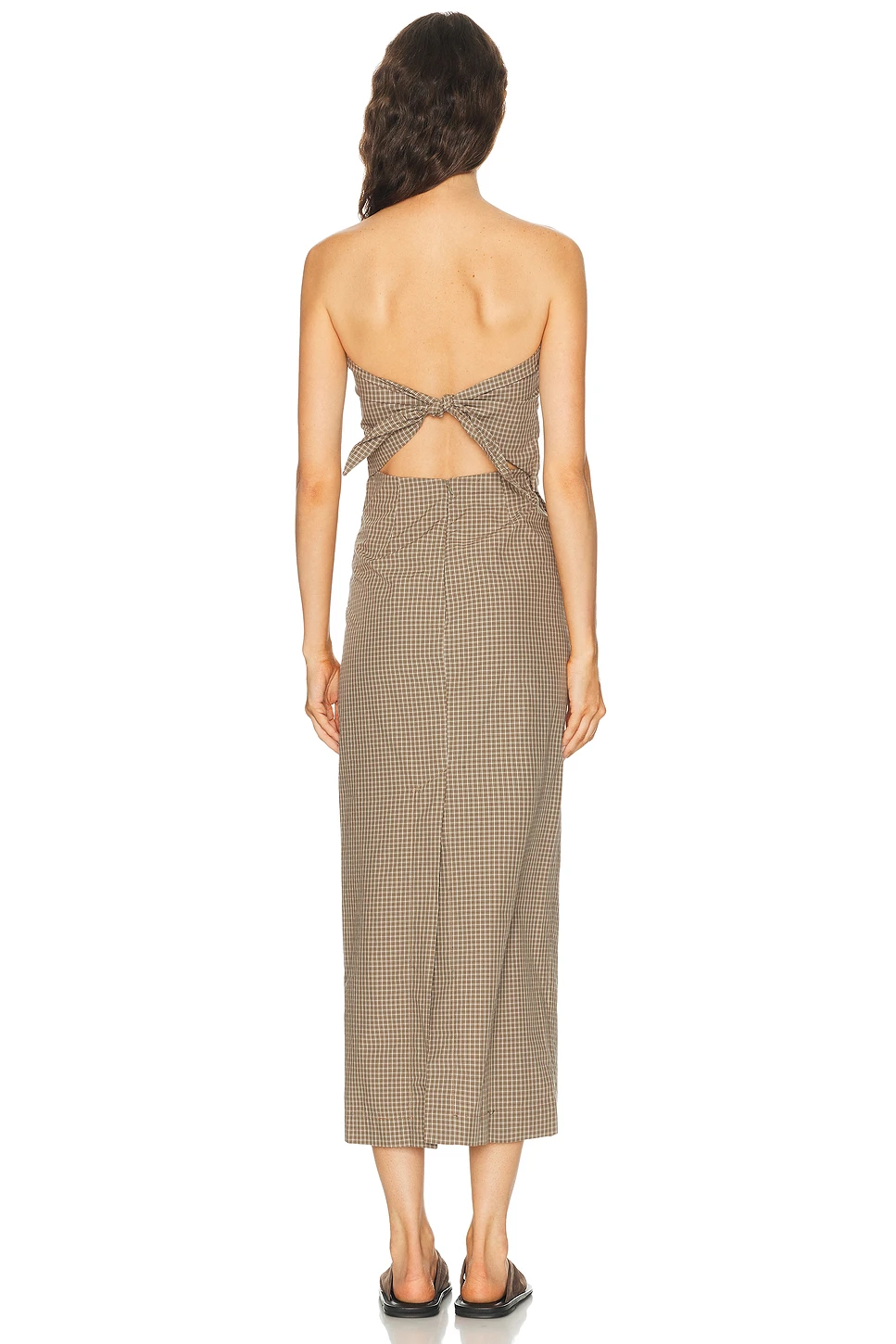 Strapless Plaid Poplin Maxi Dress with Silicone Grip