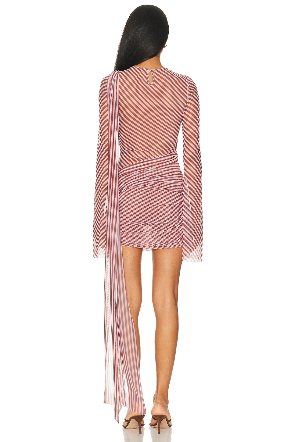 Striped Mesh Long Sleeve Mini Dress