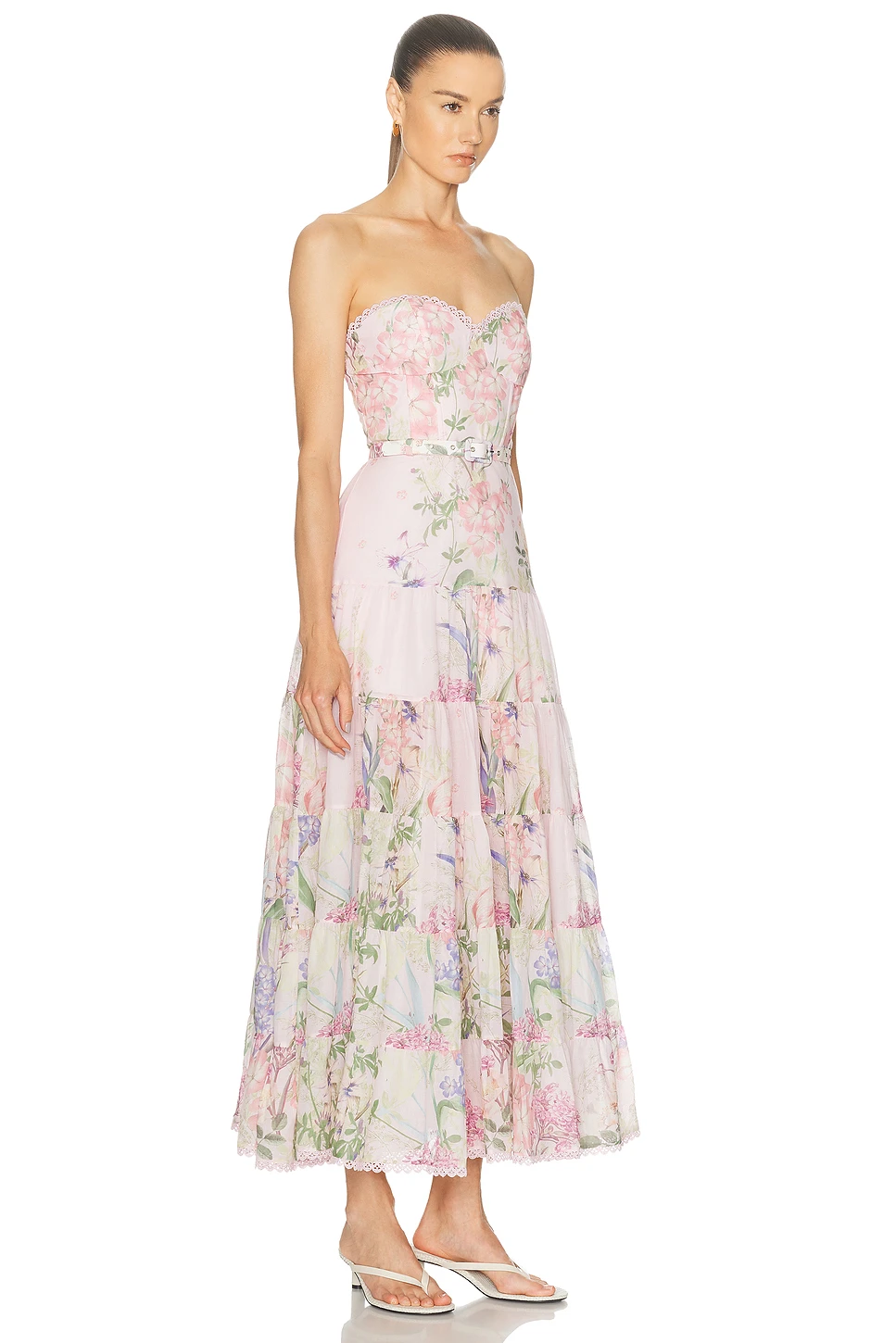 Strapless Cotton Voile Maxi Dress with Belt