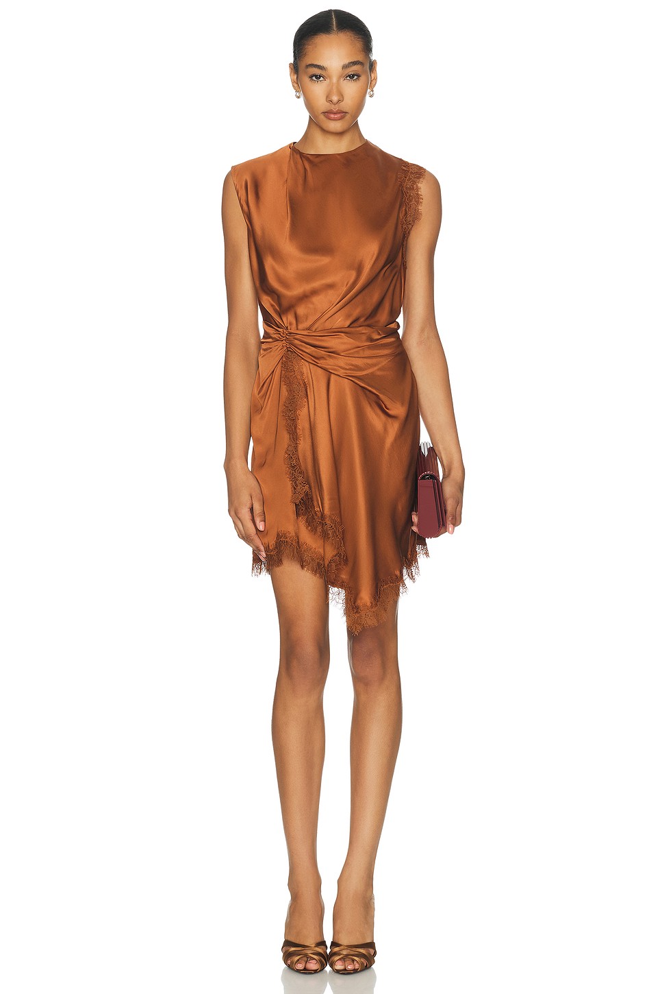 Dion Shirred Waist Satin Mini Dress with Lace Detail - Slip Dress for OEM