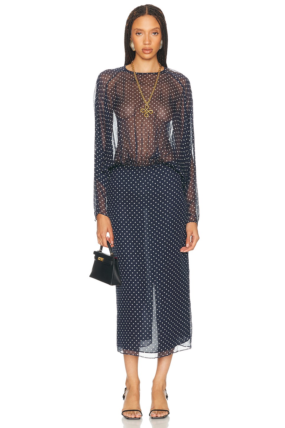 Sabrina Printed Silk Chiffon Midi Dress - Sheer Dot Print Dress for OEM