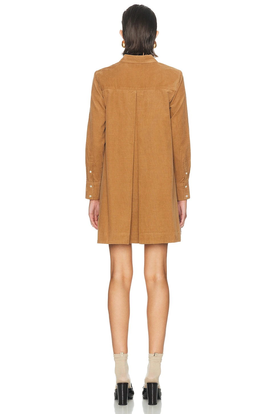 Corduroy Long Sleeve Shirt Dress with Pockets