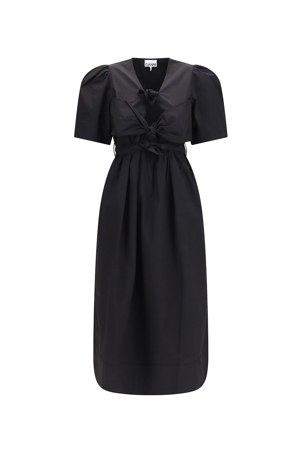 Ganni Bow Puff Shoulder Midi - Stretch Cotton Midi for OEM