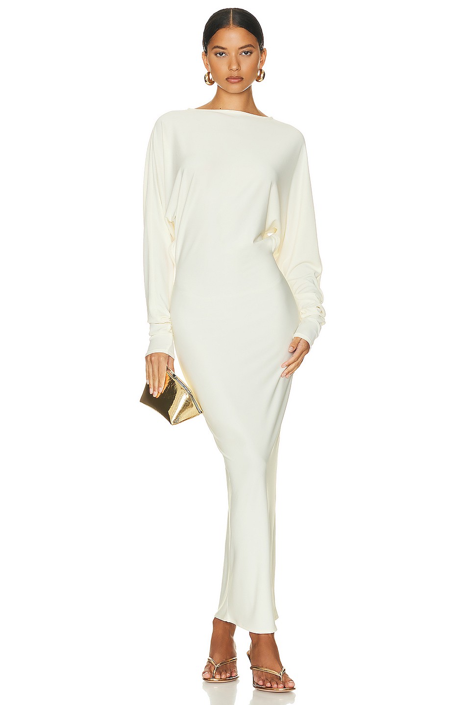 Matte Jersey Open Back Maxi Dress with Draped Shoulder - Evening Dress for OEM