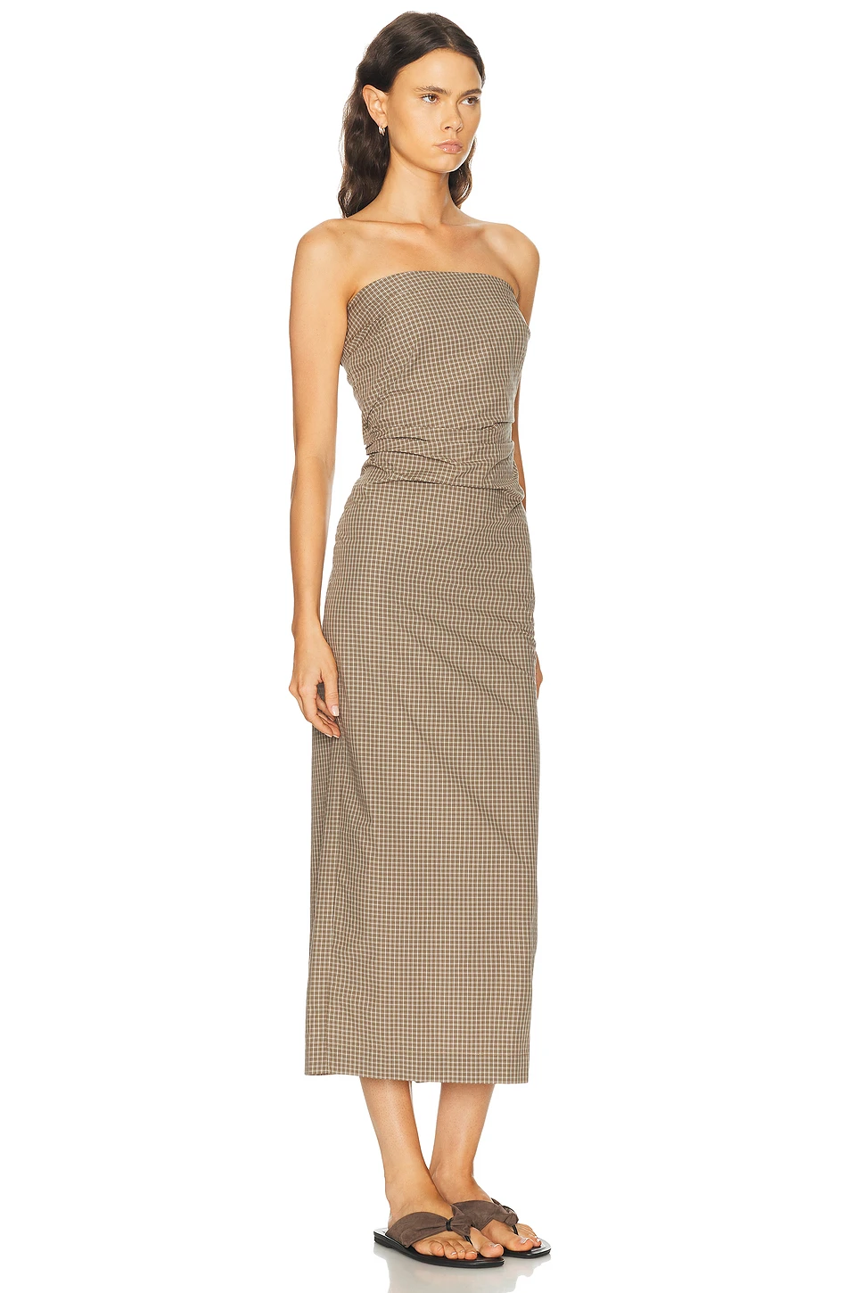 Strapless Plaid Poplin Maxi Dress with Silicone Grip