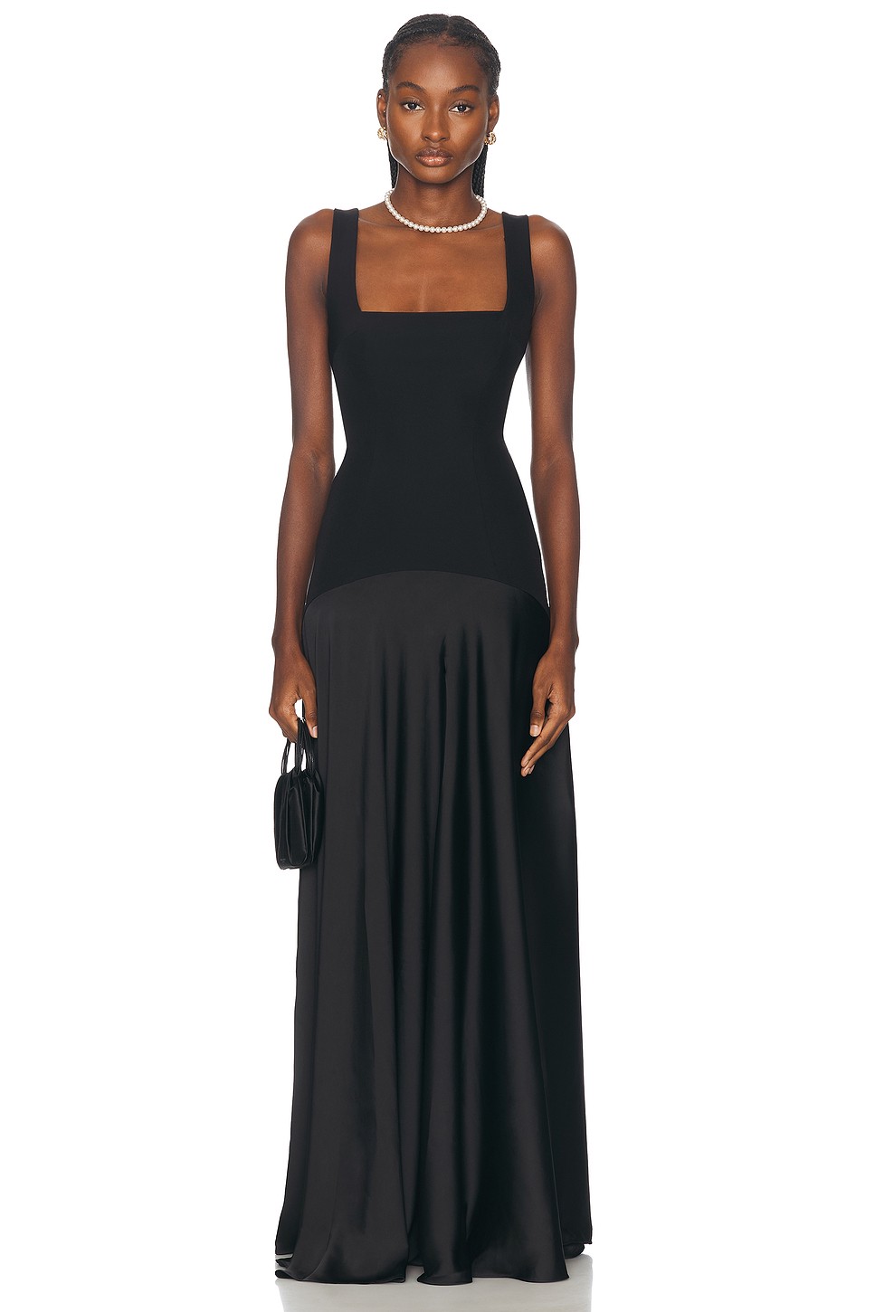 Sidney Suiting Bodice Satin Skirt Gown - Two Fabric Evening Dress for OEM