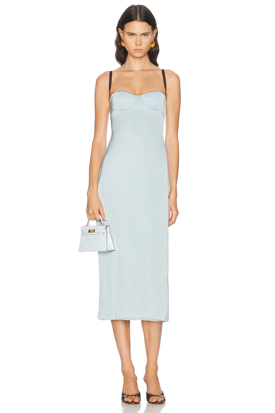 Emery Midi Dress in Midweight Satin with Underwire Cups - Bustier Slip Dress for OEM