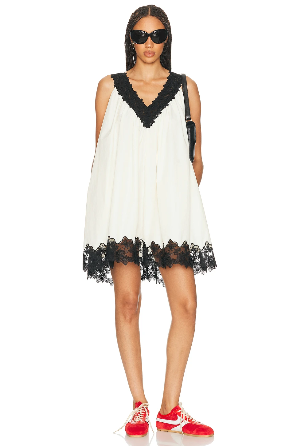 Taffeta Mini Dress with Lace Trim