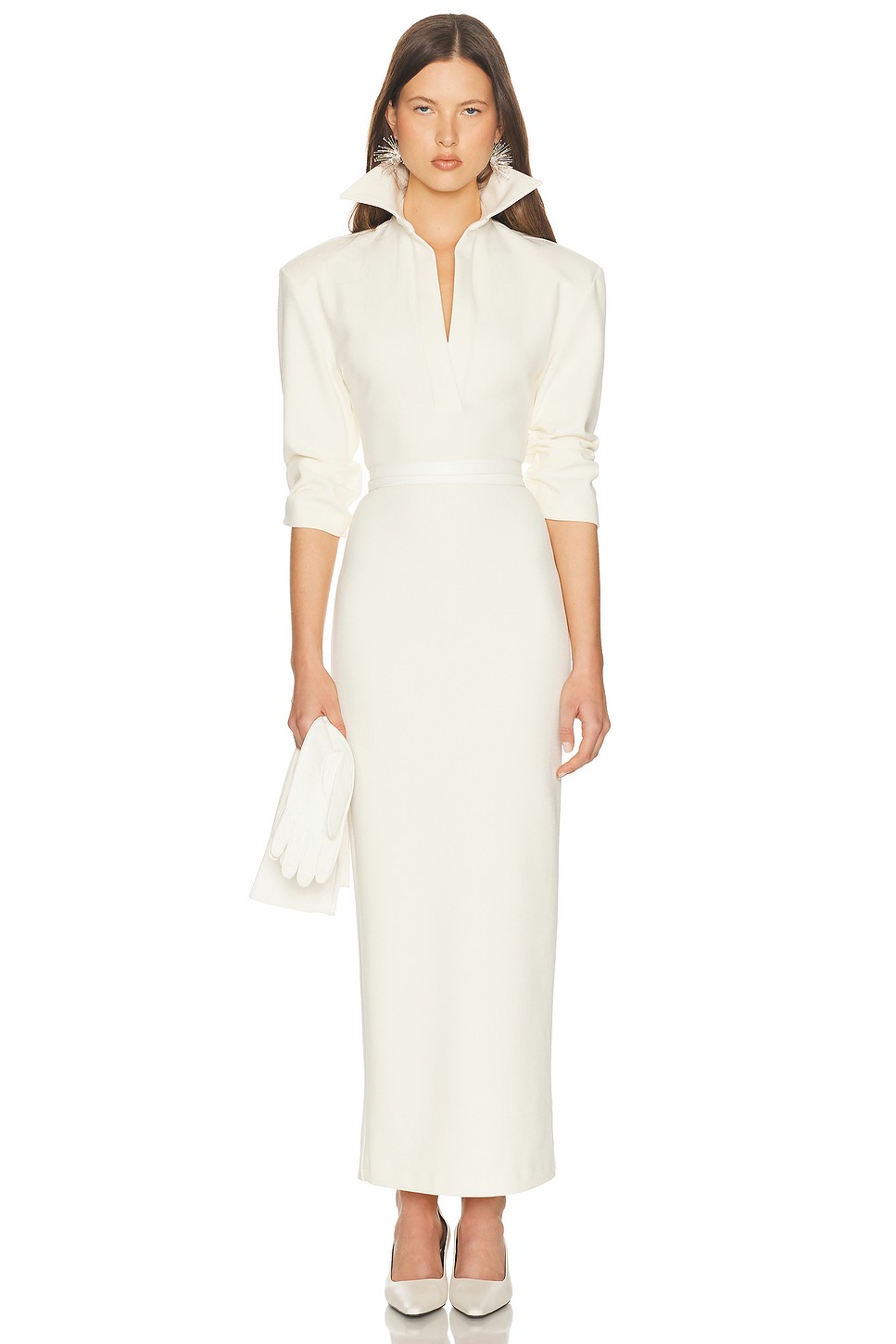 Margaux Polo Maxi Dress in Thick Stretch Crepe - Shoulder Pad Dress for OEM