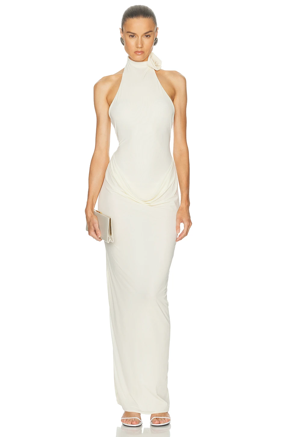 Halter Open Back Jersey Gown with Bodysuit