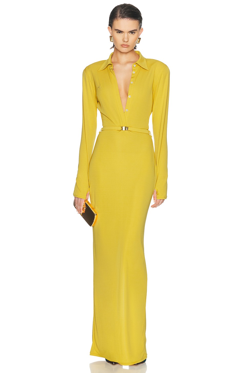 Long Sleeve Jersey Polo Dress with Thumb Holes - Belted Shirt Dress for OEM