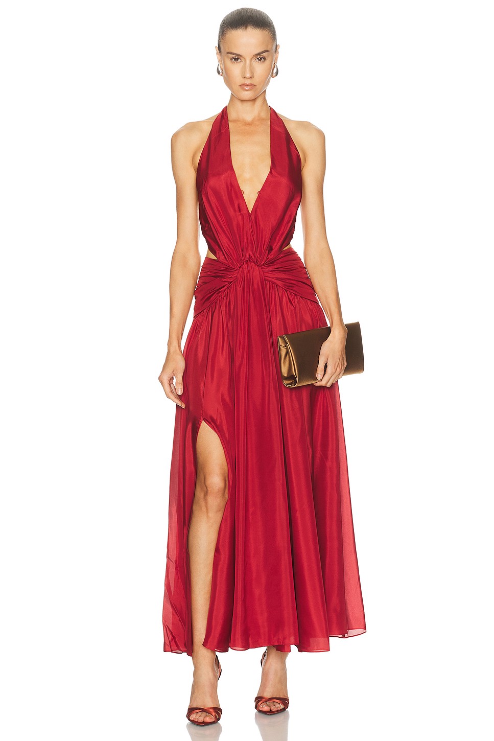 Indra Plunge Halter Maxi Dress in 100% Silk - Self Tie Open Back Dress for OEM