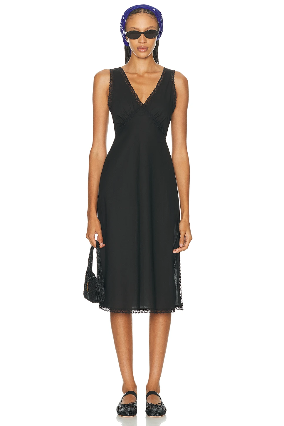 Organic Cotton Voile Slip Dress with Lace Trim