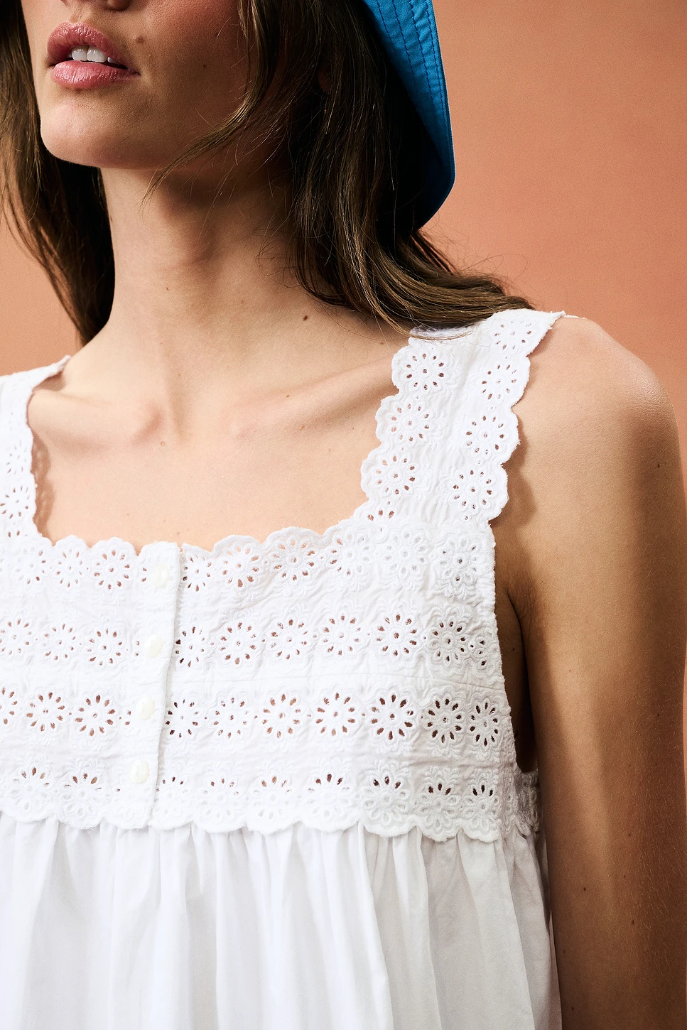 Embroidered Cotton Shift Mini Dress with Pockets