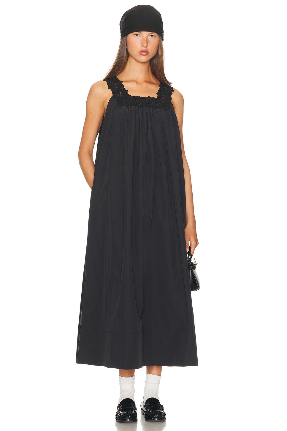 Lace Trim Taffeta Midi - Taffeta Square Neck Midi for OEM