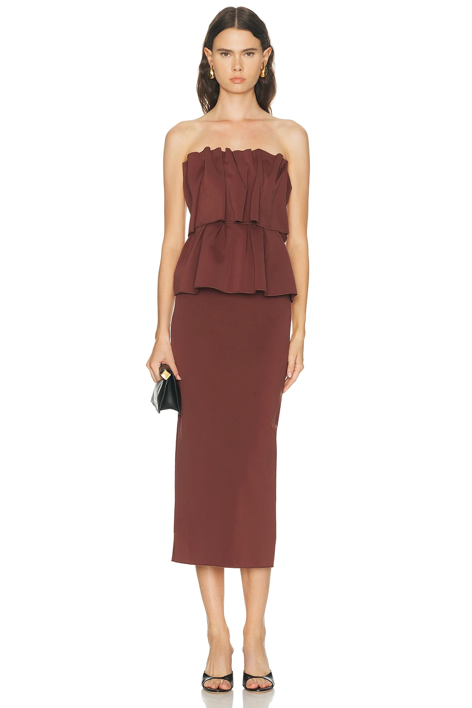 Sculpted Strapless Crepe Midi Dress