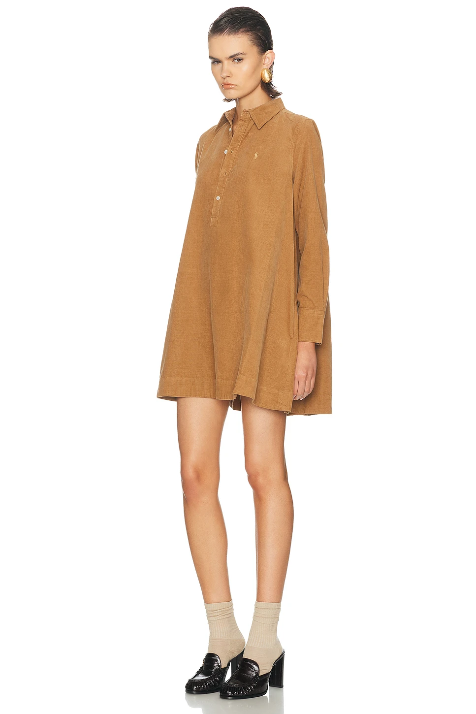 Corduroy Long Sleeve Shirt Dress with Pockets