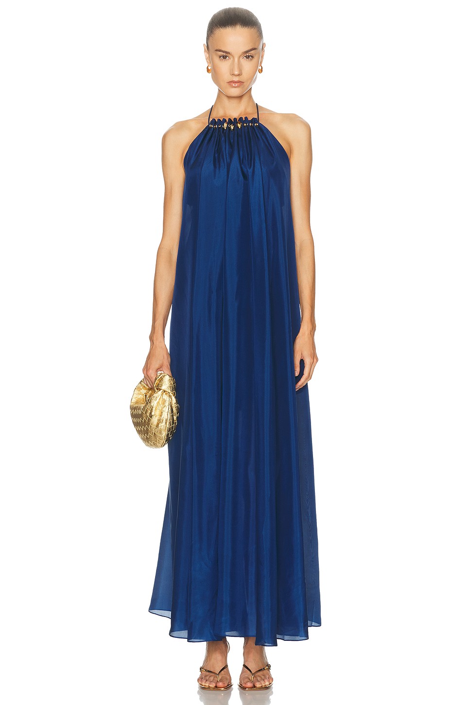 Aster Gathered Silk Halter Maxi - Gathered Waist Maxi for OEM