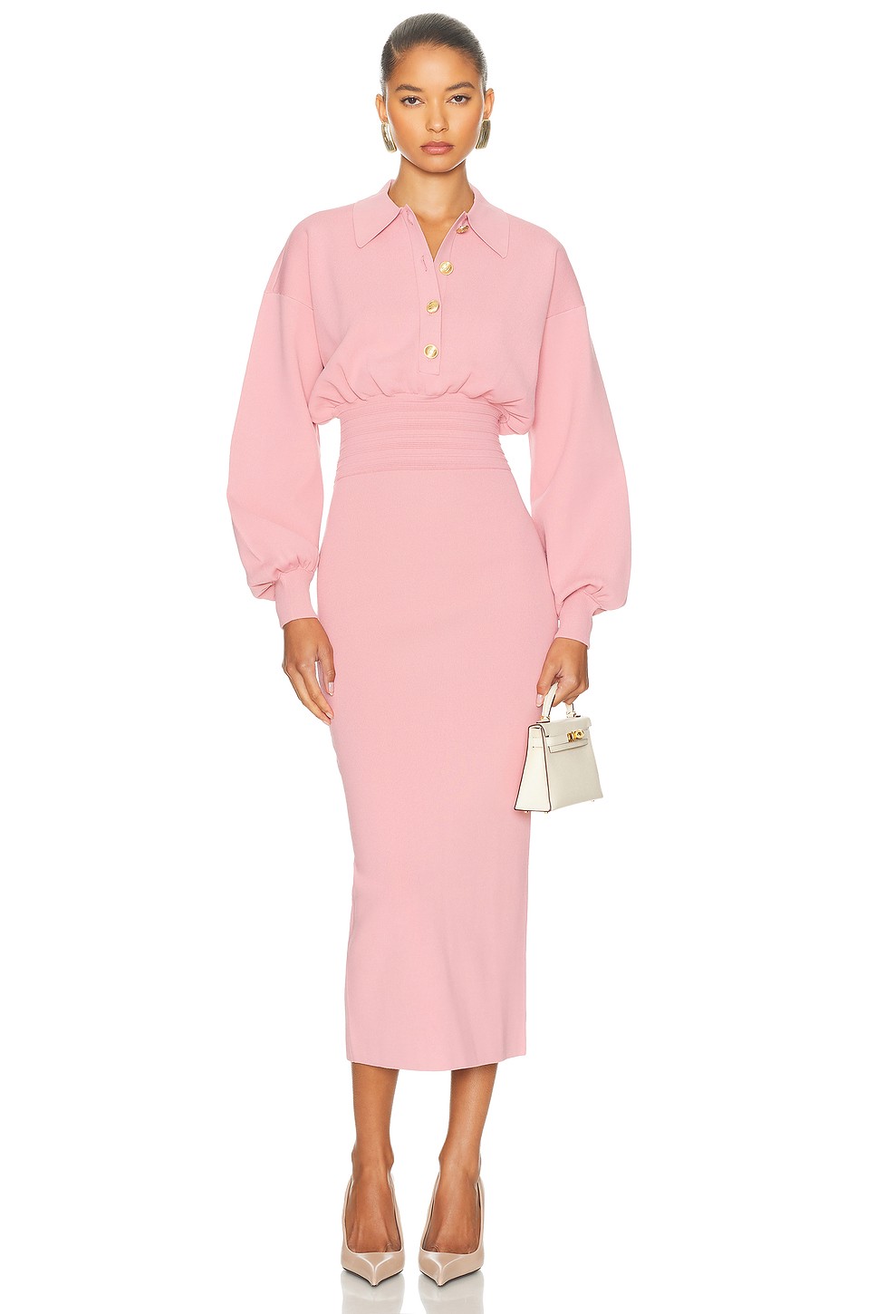 Hildie Polo Knit Midi Dress - Long Sleeve Ribbed Waist Dress for OEM