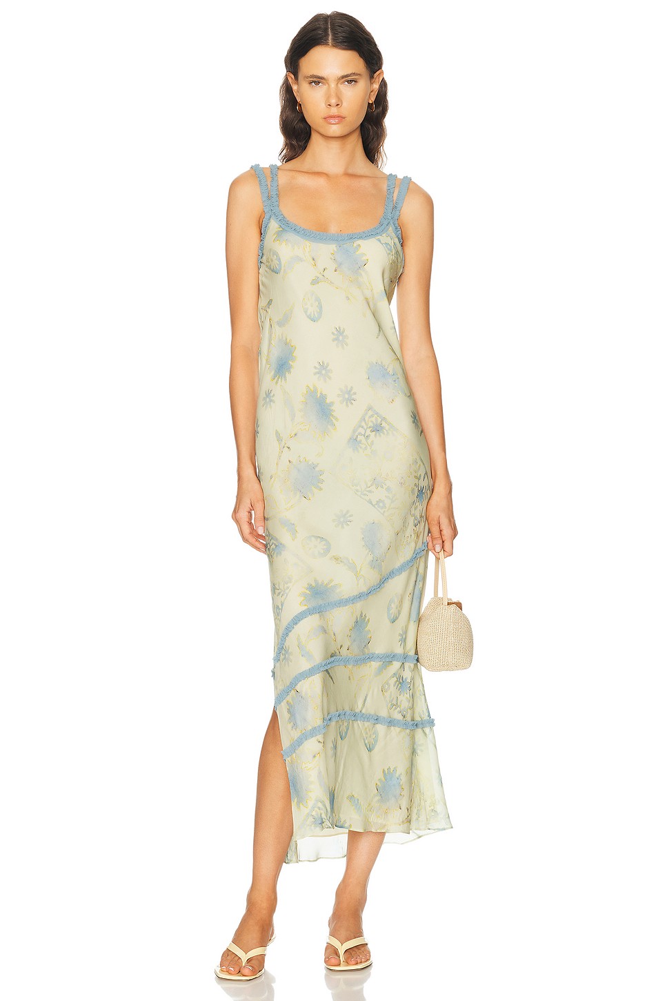 Cecile Ruffle Slip Dress in Silk Viscose - Fully Lined Maxi Dress for OEM