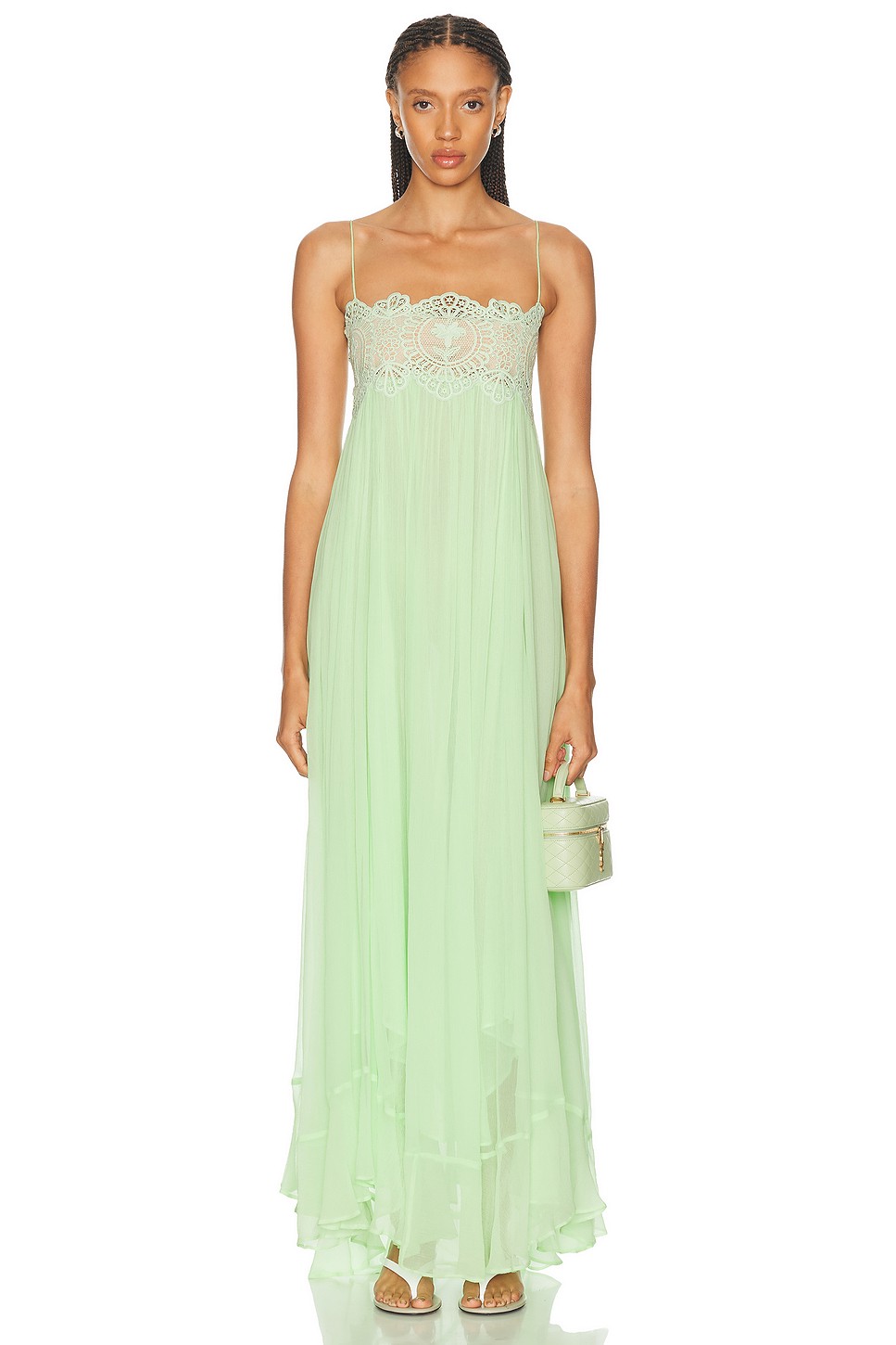 Gypsy Pleated Maxi Dress with Lace Trim - Fully Lined Viscose Dress for OEM