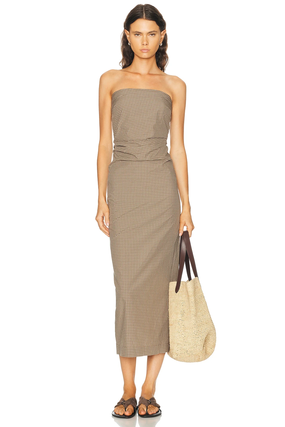 Strapless Plaid Poplin Maxi Dress with Silicone Grip