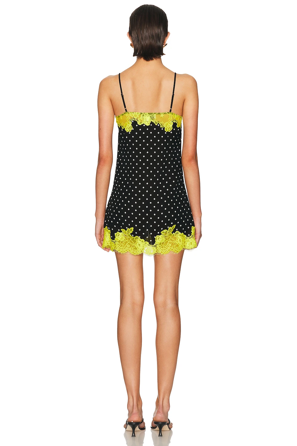 Silk Button Slip Dress with Lace Trim