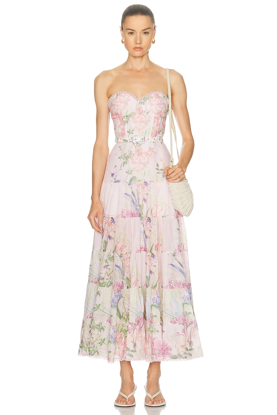 Strapless Cotton Voile Maxi Dress with Belt