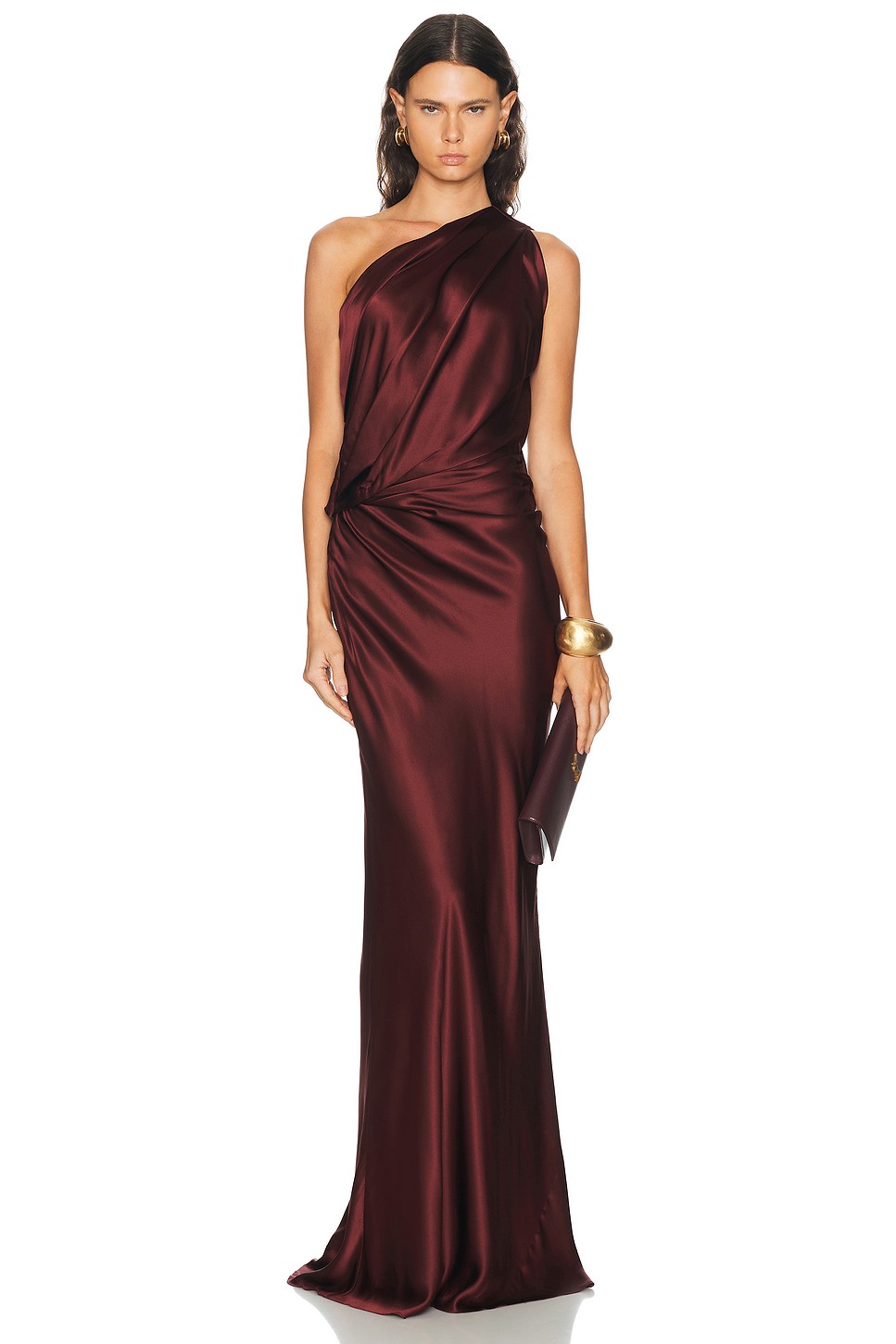 Draped One Shoulder Silk Gown - Ruched Side Satin Evening Gown for OEM