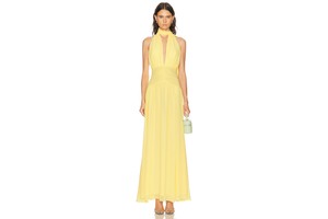 Arella Deep Plunge Halter Chiffon Gown - Draped Chiffon Maxi for OEM