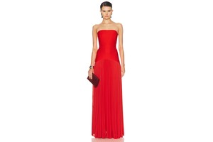 Boned Bustier Plisse Gown with Chiffon Skirt - Strapless Dress for OEM