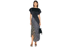 Silk Satin Crepe Maxi Dress with Asymmetric Hem - Short Sleeve Dress for OEM