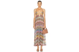 Metallic Knit Maxi Cover-Up Dress - Multicolour Front Cut-Out Dress for OEM