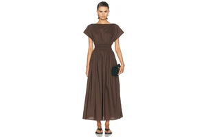 Organic Cotton Shirred Waist Maxi Dress with Pockets - Short Sleeve Everyday Dress
