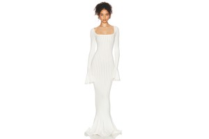 Viscose Nylon Knit Gown with Train - Flared Hem Sheer Dress for OEM