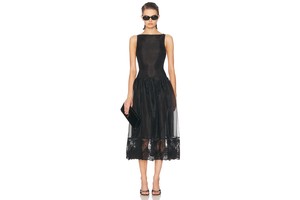 Elsie Organza Fit and Flare Midi Dress - Semi Sheer Occasion Dress for OEM