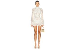 Crochet Long Sleeve Mini Dress - Medium Weight Openwork Dress for OEM Brands