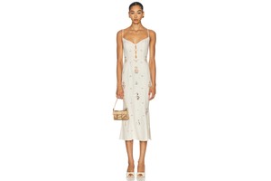 Regina Cotton Linen Eyelet Midi Dress - Adjustable Strap Summer Dress for OEM