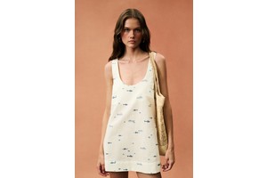 Linen Cotton Shift Mini Dress with Pockets - Abstract Print Dress for OEM