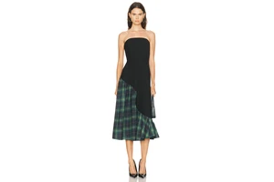 Strapless Contrast Poplin Midi Dress with Flared Skirt - Woven Crepe Dress for OEM