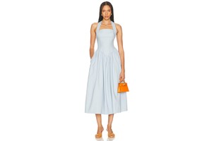 Faille Halter Midi Dress with Pockets - Fit and Flare Dress for OEM