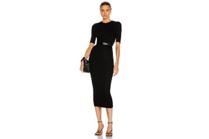 Silk Rib Half Sleeve Crew Midi Dress - Stretch Fit Rib Knit Dress for OEM