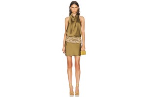 Satin Halter Mini Dress with Lace Trim - Hook and Eye Neck Dress for OEM