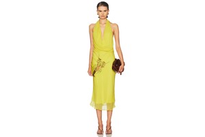 Beaded Chiffon Halter Midi Dress - Fully Lined Occasion Dress for OEM