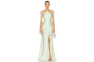 Valentine Halter Maxi Dress in Heavyweight Stretch Jersey with Gemstone Detail - Gown for OEM