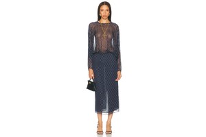 Sabrina Printed Silk Chiffon Midi Dress - Sheer Dot Print Dress for OEM